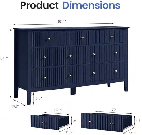 RoyalCraft 7 Drawer Dresser for Bedroom, 53" Wide, Wooden Chest of Drawers - Image 2