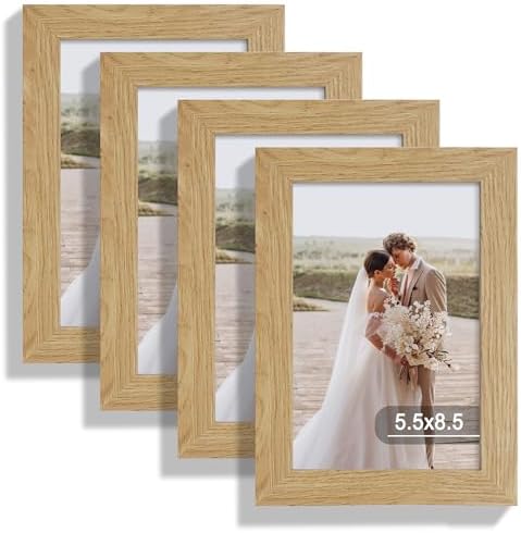Hongkee 5.5 x 8.5 Diploma Frame Set of 4, Made of Real Glass and Natural Oak Frame, 5.5 by 8.5 Photo for Wall or Tabletop by Hongkee