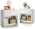 Decofy Fluted 1-Drawer Nightstand Set of 2 with Charging Station, White by Decofy