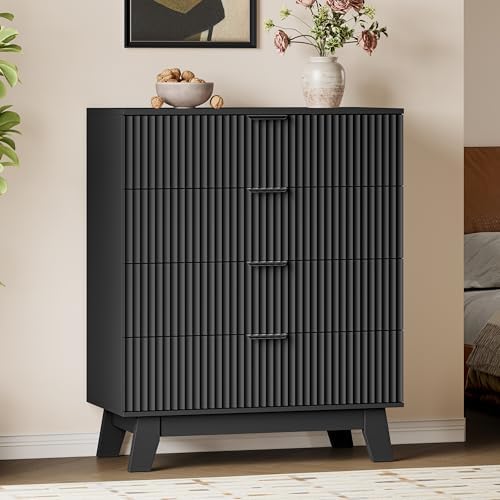 BORNOON 39" Tall Dresser for Bedroom, 4-Drawer Fluted Chest of Drawers, Modern Wood Highboy with Deep Storage, Metal Slides & Handles, Anti-Tip Kit, Vertical Clothes Organizer for Apartment, Nursery by BORNOON