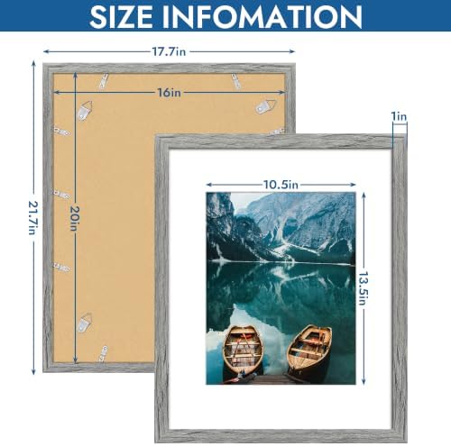 Hongkee 16x20 Frames Set of 4, 16 x 20 Grey Wood Style(Mat 11x14) - Image 3