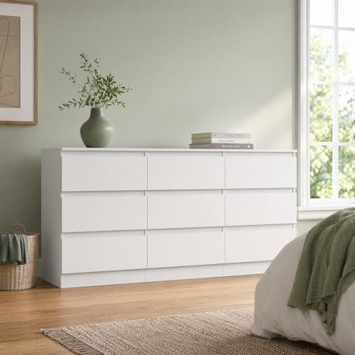 Spaco White 9 Drawer Dresser for Bedroom,Modern Long Dresser with Deep Drawer,Large Storage Chest of Drawer,Wood Bedroom Storage Organizer Furniture Drawers for Living Room - Image 2