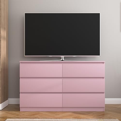 VERYKE Pink 6 Drawer Dresser for Bedroom,Chest of Drawers with No-Handle Design for Closet,Modern Wood Dresser Bedroom Storage Furniture - Image 2