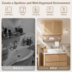 INNOD Rattan Bathroom Wall Cabinet with Towel Bar, Wall-Mounted Medicine Cabinet with Adjustable Wood Shelf & Doors, Over the Toilet Storage Cabinet for Laundry Room & Kitchen & Living Room - Image 4