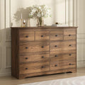 55 Inch Wide Dresser for Bedroom, 10 Drawer Dresser with Large Drawers, Thickened Top, Wood Chest for Living Room, Hallway, Walnut by BAZELOR