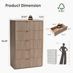 46"W Fluted 5 Drawer Bedroom Dresser, with Faux Marble Top,Natural Oak - Image 2
