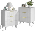 3 Drawers Nightstands Set of 2 w/Charging Station, Modern Fluted Dresser by Lulive