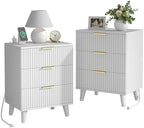3 Drawers Nightstands Set of 2 w/Charging Station, Modern Fluted Dresser by Lulive