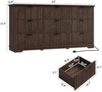 Fluted 9 Drawers Dresser for Bedroom, 63" Wood Dresser with Power Outlet and Deep Drawers, Wide Chest of Drawers, Modern Closet Dressers for Living Room, Upgraded Version with Wooden Drawers, Brown - Image 2