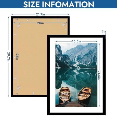Hongkee 20x28 Picture Frame Set of 4, 20 x 28 Black Wood Style(Mat 16x24) - Image 3