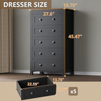 BORNOON Tall 5-Drawer Dresser, Modern Wooden Storage Chest of Drawers, Dresser TV Stand, Wood Drawer Organizer with Metal Handles for Bedroom, Living Room, Hallway - Image 2