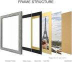 Hongkee 10x13 Picture Frame Set of 4, Made of Real Glass and Grey Frame, 10 by 13 Photo for Wall or Tabletop - Display Picture 8.5x11 with Mat or 10x13 Without Mat - Image 3