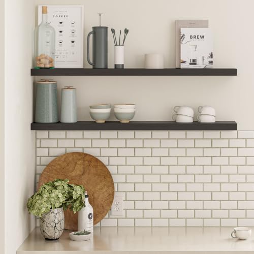 Ballucci Floating Shelves for Wall, 48" Wood Wall Shelf Set of 2, with Invisible Brackets for Bathroom, Living Room, Bedroom, Kitchen, Nursery, 8" Deep, Black - Image 2