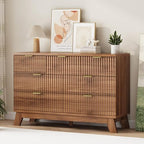 Xixini Fluted Dresser for Bedroom with 7 Drawers, 48" Wide Modern Chest of Drawers with Metal Handle, Wood Dresser TV Stand, Wooden Closet Clothes Storage Organizer for Living Room, Hallway, Walnut - Image 4