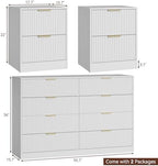 8 Drawer Dresser & 2-Drawer Nightstand Set 3-Piece, White丨55 Wide Fluted White Dresser and Night Stand Set of 2 Modern Wood Chest of Drawers Storage Dressers Set for Bedroom - Image 3