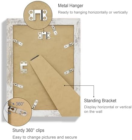 Hongkee 7x10 Picture Frame Set of 4, Made of Real Glass and Distressed White Frame - Display 5.5 x 8.5 Diploma Frame with Mat or 7x10 Without Mat, 7 by 10 Photo for Wall or Tabletop - Image 5
