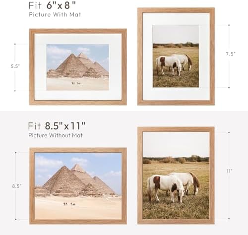 8.5x11 Picture Frame, Solid Oak Wood 8.5 by 11 Frame with Mat 6x8 - Image 3