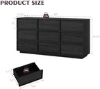 9 Drawer Dresser for Bedroom, 59.1" Wide Double Chest of Drawers with Storage, Wood Dresser TV Stand, Modern Closet Store Organizer for Living Room, Hallway, Nursery, Black - Image 2