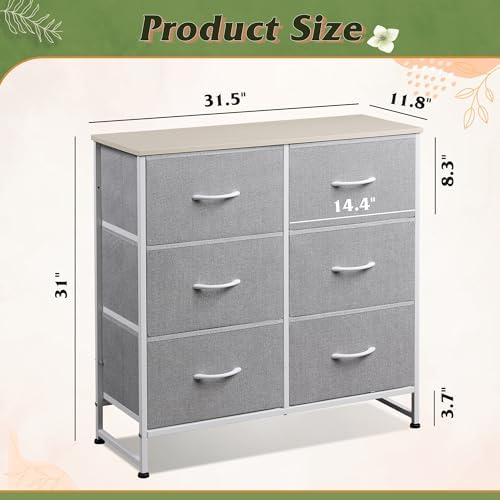 WLIVE Dresser for Bedroom with 6 Drawers, Light Grey - Image 3
