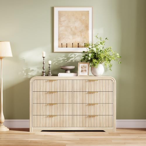 LINSY HOME 8-Drawer Fluted Dresser for Bedroom, Light Oak, Mid Century - Image 5