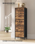 SONGMICS Dresser for Bedroom, Tall Dresser with 5 Fabric Drawers - Image 3