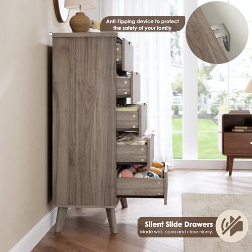 GarveeHome Fluted Dresser for Bedroom with 5 Deep Drawers, Grey - Image 7