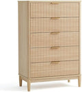 LINSY HOME Fluted 5 Drawers Dresser, 46" Tall Modern Chest of Drawers, Curved Profile Design, Mid Century Wood Dresser with Metal Handle for Bedroom, Living Room, Hallway, Entryway, Oak by LINSYHOME
