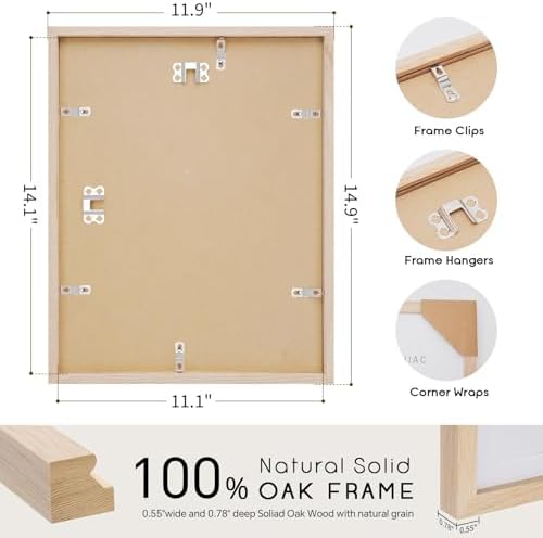puthiac 11x14 Solid Oak Wood Picture Frames, Natural Oak, 3 Pack - Image 3