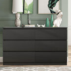 Vibe & Dine Double Dresser 6 Drawer, Modern Chest of Drawers with Wide Storage for Closet, Bedroom, Living Room, Black - Image 2