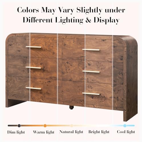 Curved Drawer Dresser for Bedroom with 6 Drawers, 54'' Wide Chest of Drawer - Image 2