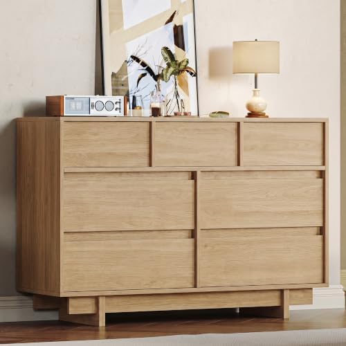HOUROM Oak Dresser for Bedroom, 51in Modern 7 Drawer Chest of Drawers by HOUROMDresserforBedroom