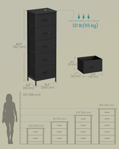 SONGMICS Dresser for Bedroom, Tall Dresser with 5 Fabric Drawers - Image 2