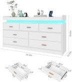 Hlivelood 7 Drawer Dresser with LED Light and Charging Station, Modern Chest of Drawers for Closet, Wide Drawer Organizer Cabinet for Bedroom, Living Room, Entryway, Hallway, White - Image 2