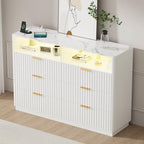 VOWNER Fluted 6 Drawers Dresser for Bedroom Chest of Drawers with 2 Shelves by VOWNER
