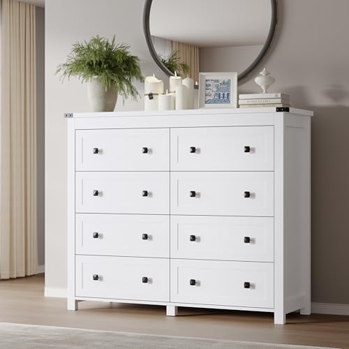 BORNOON Tall 8-Drawer Dresser, Modern Wooden Storage Chest of Drawers, Dresser TV Stand, Wood Drawer Organizer with Metal Handles for Bedroom, Living Room, Hallway by BORNOON