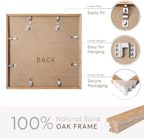12x12 Wood Frame, Solid Oak 12x12 Picture Frames with Mat to 8x8 - Image 4