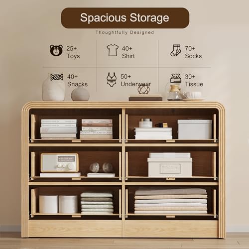 Decofy 47" W Fluted 6-Drawer Dresser for Bedroom, Natural Oak - Image 4