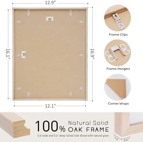 puthiac 12x16 Solid Oak Wood Picture Frame, Natural Oak, 1 Pack - Image 3