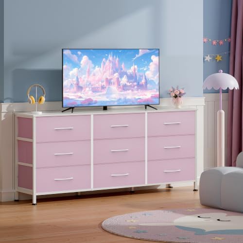 WLIVE Dresser TV Stand for 55 Inch TV, 9 Drawer Dresser for Bedroom, A-Pink - Image 4