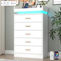 Hlivelood 5 Drawer Dresser with LED Light and Charging Station, Modern Chest of Drawers for Closet, Wide Drawer Organizer Cabinet, Living Room, Entryway, Hallway, White by Hlivelood