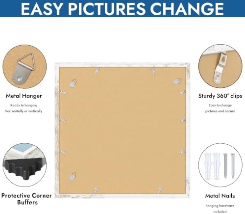 Hongkee 20x20 Frame Set of 4, 20 x 20 Distressed White Wood(Mat 16x16) - Image 5