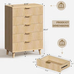 Wood Tall 5 Drawers Dresser, 27.6" W Fluted Modern Dressers for Bedroom - Image 2