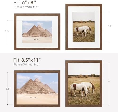 8.5x11 Picture Frame, Solid Oak Wood 8.5 by 11 Frame with Mat to 6x8 - Image 3