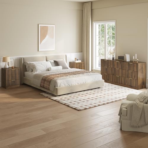 9 Drawer Dresser & 3-Drawer Nightstand Set 3-Piece, Walnut丨63 Long Dresser Set Night Stand Set of 2 with Metal Handle, Modern Wood Chest of Drawers Storage Dressers Set for Bedroom - Image 2