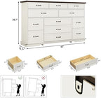 jiteentarou Tall Farmhouse 12 Drawer Dresser for Bedroom,63” Wood Dresser & Chest of Drawers with Power Outlets,Large & Wide Dressers for Bedroom,Tall Storage Dresser Organizer(White) - Image 2