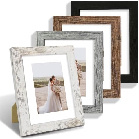Hongkee 6x8 Picture Frame Set of 4, Made of Real Glass and Multicolour Frame - Display Picture 4x6 with Mat or 6x8 Without Mat, 6 by 8 Photo for Wall or Tabletop by Hongkee