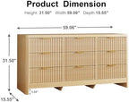 Fluted 9 Drawer Dresser for Bedroom, 59" Horizontal Wide Modern Low Profile Chest of Drawers with Metal Handle & Storage, Long Wooden Dresser TV Stand for Living Room & Closet, Natural Oak Dresser - Image 2