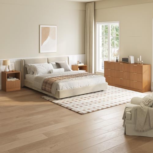 3Pcs 9 Drawer Dresser and 1-Drawer Nightstand Set, Natural Wood丨63 Wide Fluted Bedroom Dresser Set Night Stand Set of 2, Modern Wood Chest of Drawers Storage Dressers Set for Bedroom - Image 3