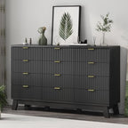 Xixini Fluted Dresser for Bedroom with 12 Drawers, 57" Wide Modern Chest of Drawers with Metal Handle, Wooden Dresser TV Stand, Wood Closet Clothes Storage Organizer for Living Room, Hallway, Black - Image 4