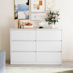 Vibe & Dine White 6 Drawer Dresser for Bedroom, Modern Wooden Dressers & Chests of Drawers with Arc Edge Design, 47" Wide Dresser for Closet, Living Room, Entryway - Image 3